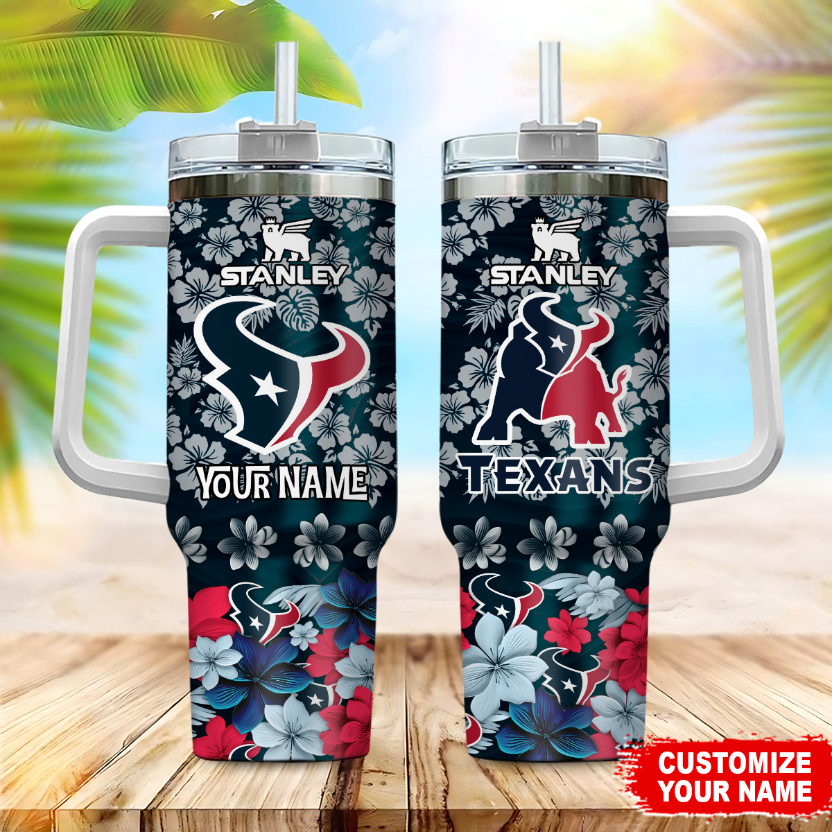 Houston Texans NFL Tropical Floral Custom Stanley Cup 40 oz 30 oz Tumbler With HandleTVC2301225