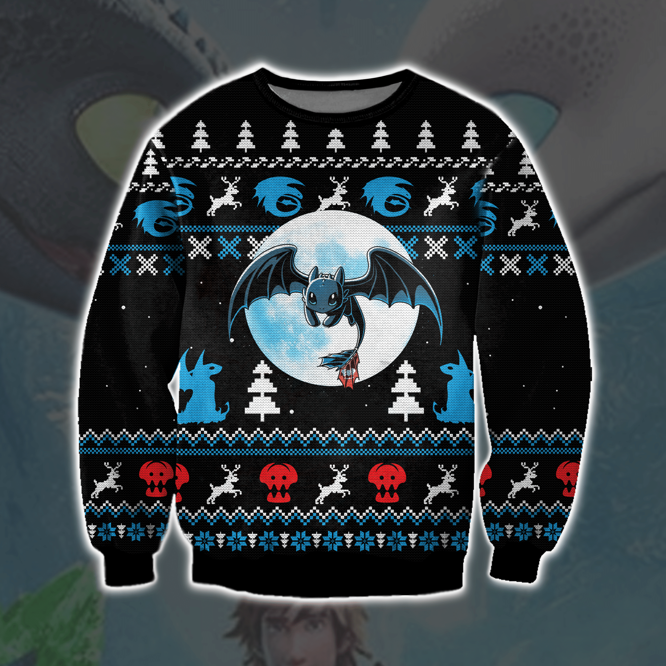 How To Train Your Dragon 3D Print Ugly Christmas Sweater Adult 3D Funny Matching for family