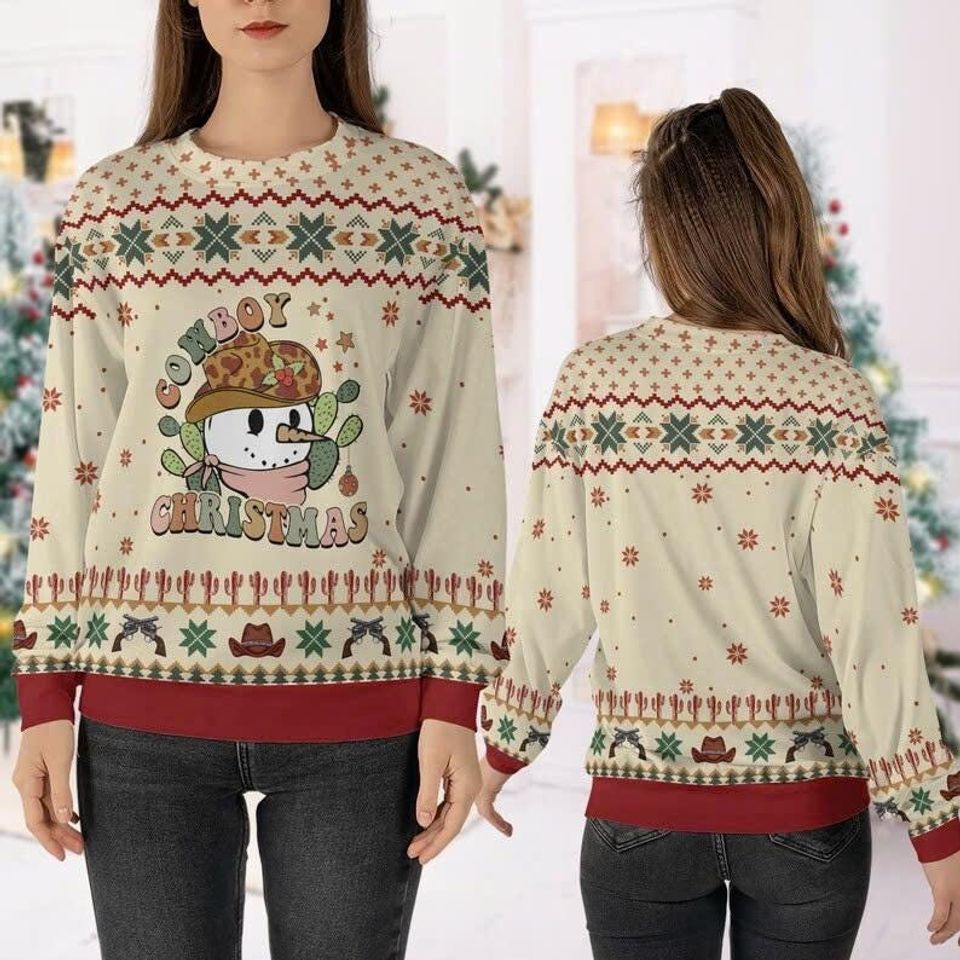 Howdy Cowboy Christmas Ugly Sweater Cowboy, Western Christmas Crewneck Shirt