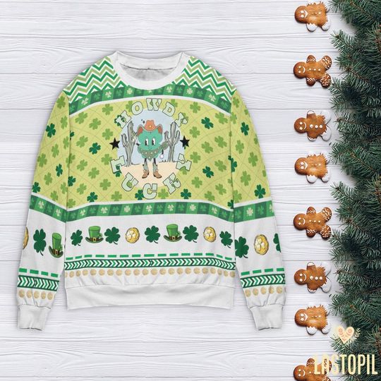 Howdy Lucky Ugly Sweater Happy St Patricks Day Sweatshirt Lucky Shamrock Crewneck - Image 12