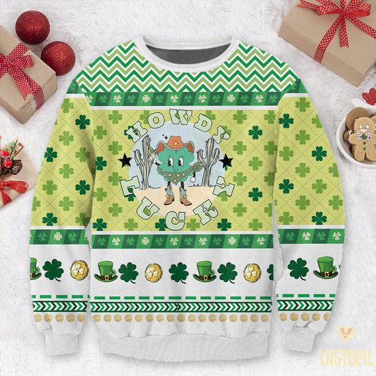 Howdy Lucky Ugly Sweater Happy St Patricks Day Sweatshirt Lucky Shamrock Crewneck - Image 10