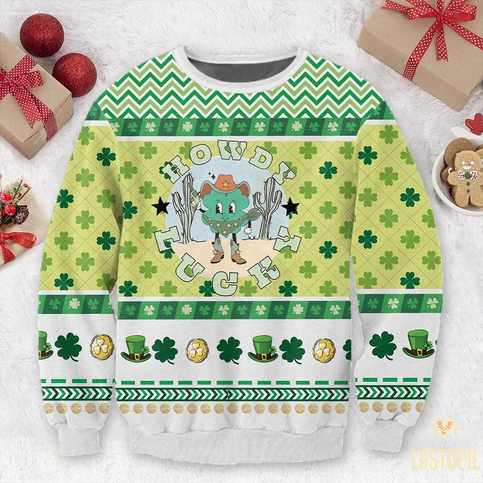Howdy Lucky Ugly Sweater Happy St Patricks Day Sweatshirt Lucky Shamrock Crewneck - Image 2