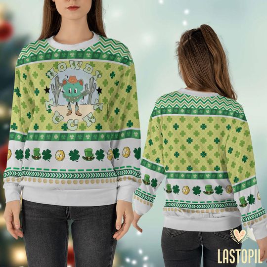 Howdy Lucky Ugly Sweater Happy St Patricks Day Sweatshirt Lucky Shamrock Crewneck - Image 11