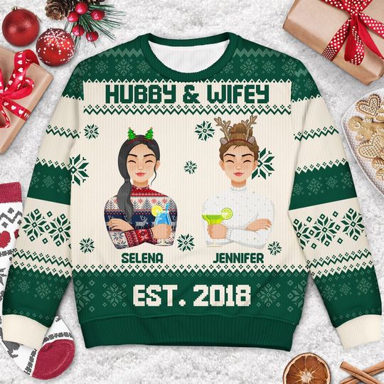 Hubby & Wifey - Anniversary, Christmas Gift For Couples, Husband, Wife - Personalized Unisex Ugly Sweater - Image 6