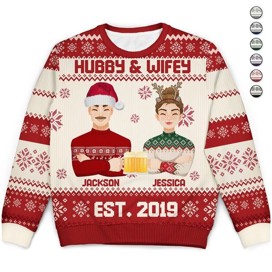 Hubby & Wifey - Anniversary, Christmas Gift For Couples, Husband, Wife - Personalized Unisex Ugly Sweater - Image 4