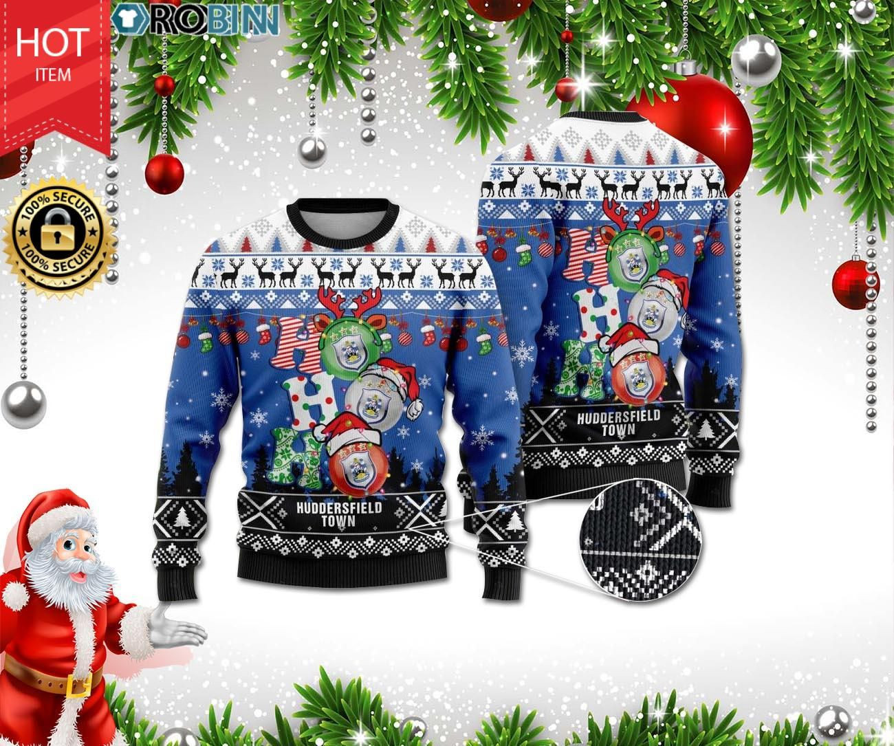 Huddersfield Town Ho Ho Ho 3D Print Ugly Christmas Sweater Adult 3D Funny Matching for family