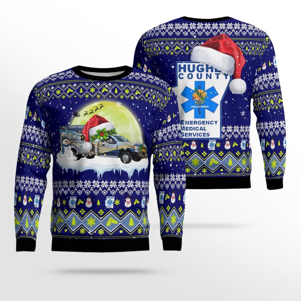 Hughes County Emergency Medical Service Ugly Christmas Sweater Xmas Unisex Sweater Christmas Gifts For Men Women