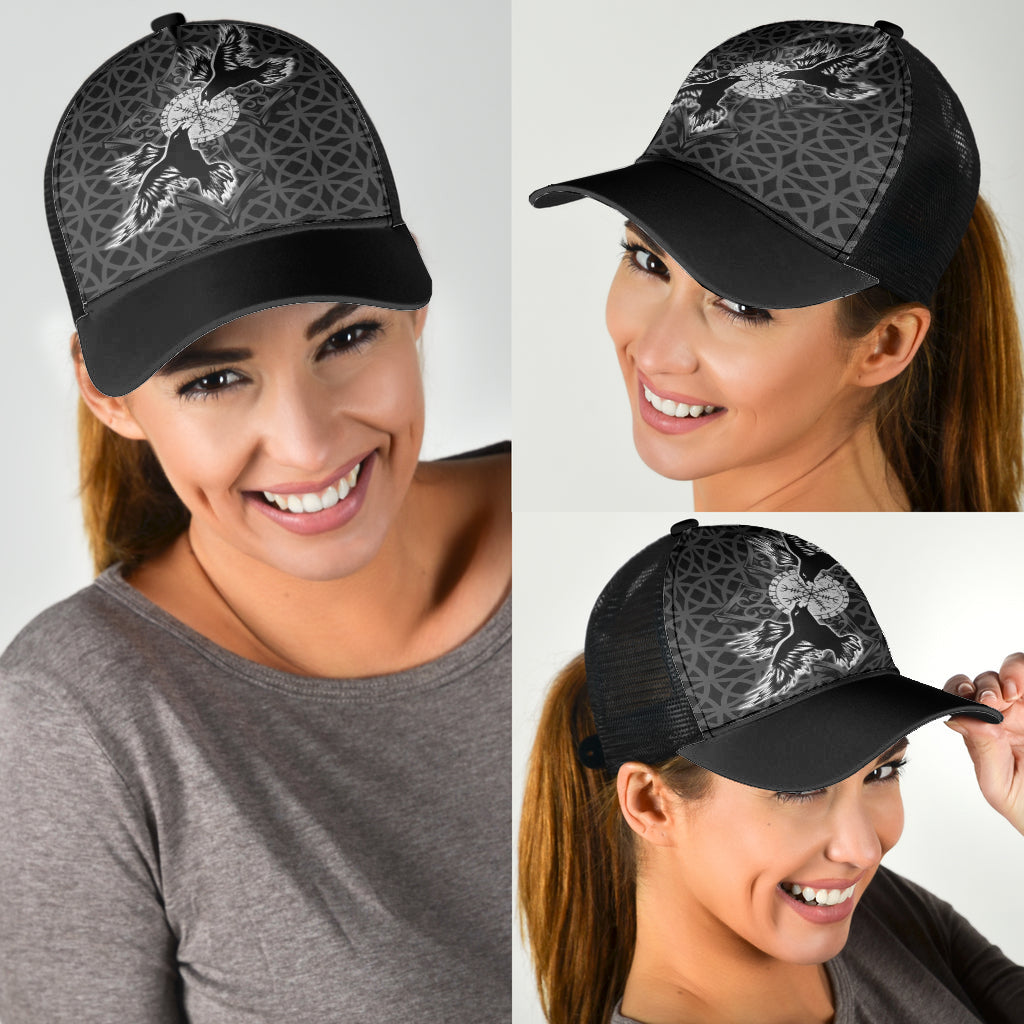 Hugin Munin Odins Ravens Runic Compass Celtic Pattern Gray Mesh Back Cap Trucker Hats Custom Hats Gifts For Men & Women