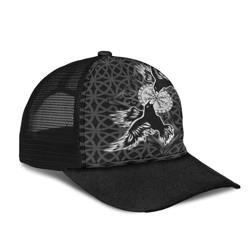 Hugin Munin Odins Ravens Runic Compass Celtic Pattern Gray Mesh Back Cap Trucker Hats Custom Hats Gifts For Men & Women