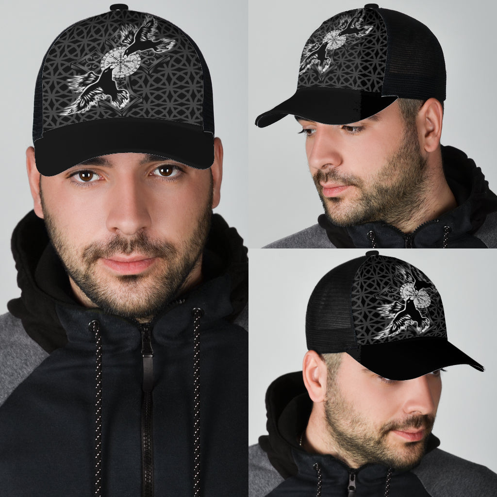 Hugin Munin Odins Ravens Runic Compass Celtic Pattern Gray Mesh Back Cap Trucker Hats Custom Hats Gifts For Men & Women