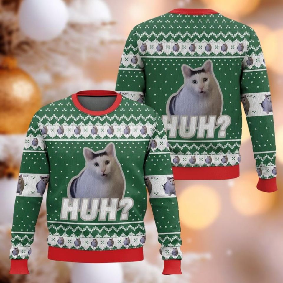 Huh Cat Meme Christmas Ugly Sweater, Funny Cat Xmas Sweatshirt, Merry Catmas Sweater, Cute Pet Sweater , Christmas Gifts