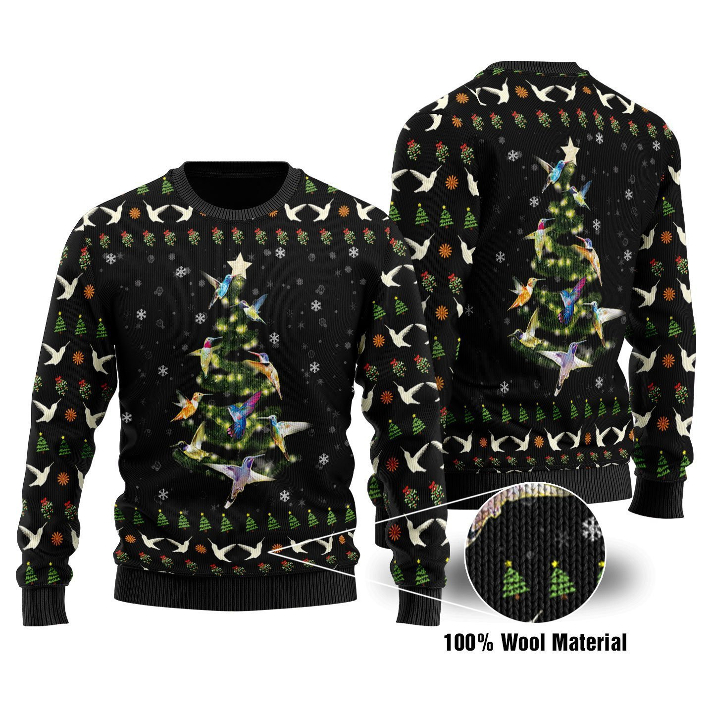 Humming Bird Tree Ugly Christmas Sweater Adult 3D Funny Matching for family