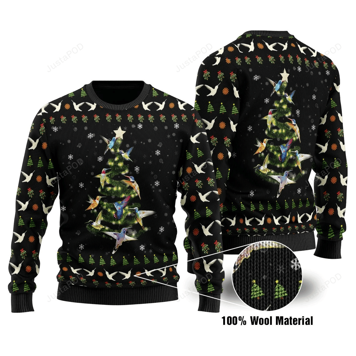 Humming Bird Tree Ugly Christmas Sweater Adult 3D Funny Matching for family