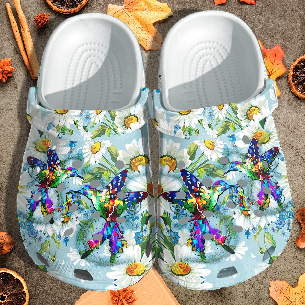 Humming Birds Autism Daisy Flower Style Shoes - Autism Awareness Shoes Croc Clogs Gifts For Women Girl