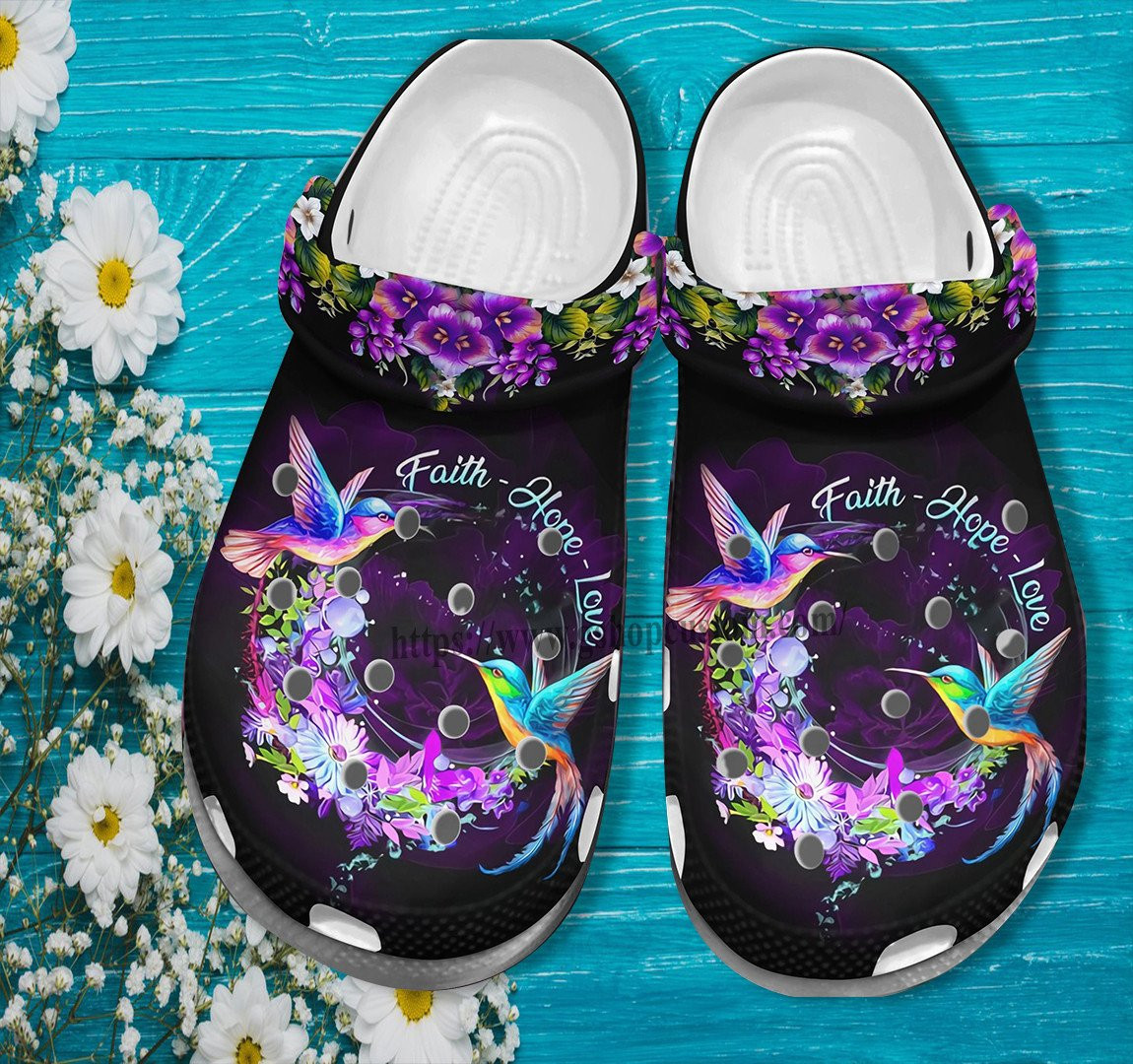 Hummingbird Faith Love Hope Croc Shoes Gift Mother- Hummingbird Flower Shoes Croc Clogs