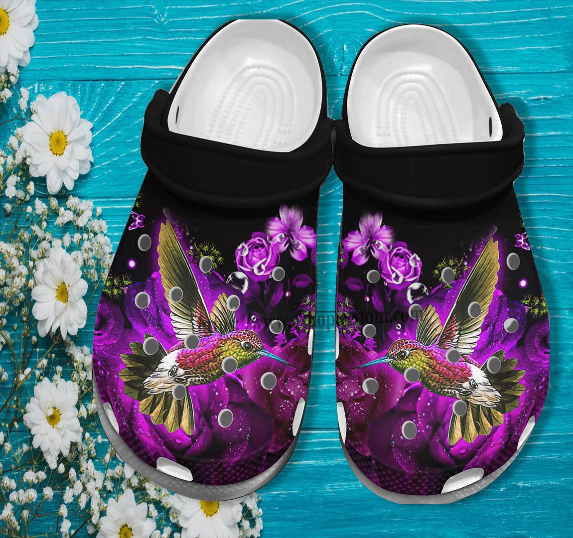 Hummingbird Girl Roses Purple Croc Shoes Gift Women- Girl Love Hummingbird Shoes Croc Clogs