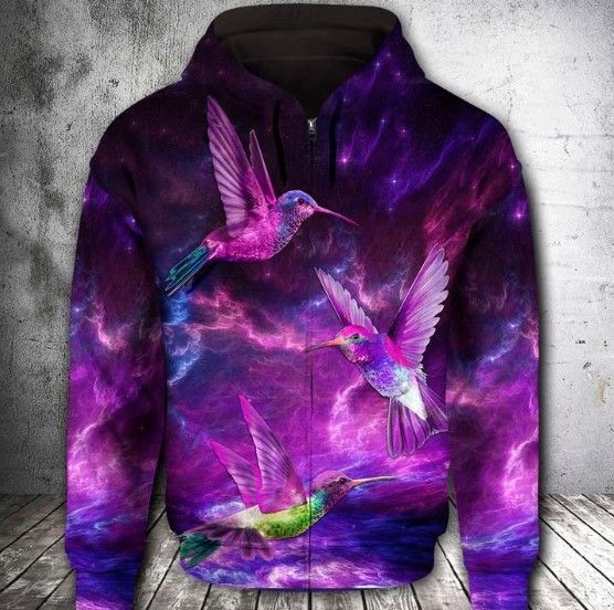 Hummingbird Purple 3D All Over Print Hoodie, Zip Hoodie