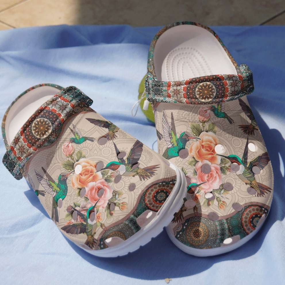 Hummingbirds Hippie Girl Vintage Floral Bird Crocband Clog Shoes