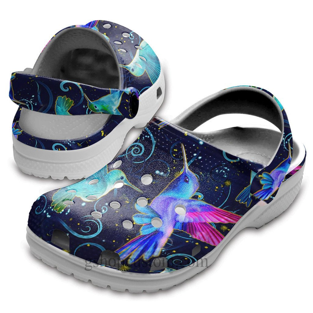 Hummingbirds In The Night Light Shoes clogs Birthday Gift For Women Men