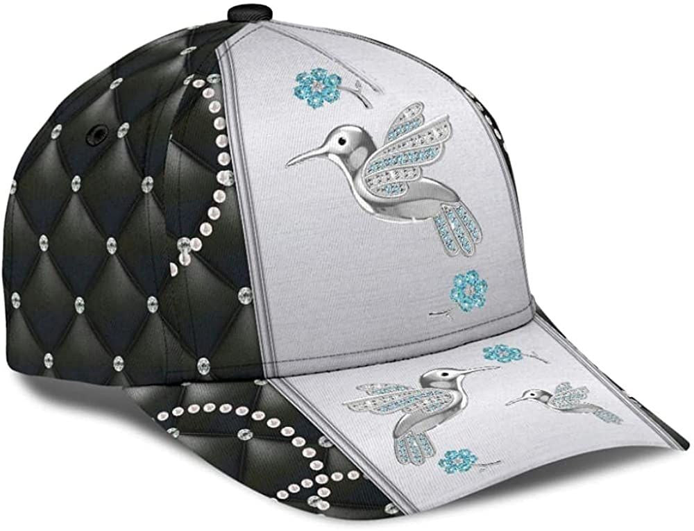 Hummingbirds Sparkling Glitter Black Gray 3D Printed Unisex Hat Classic Cap, Snapback Cap, Baseball Cap Trucker Hats Custom Hats Gifts For Men & Women