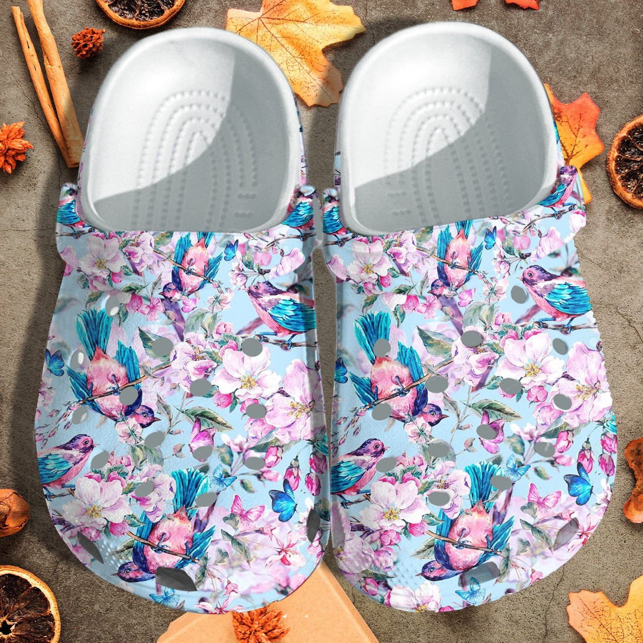 Hummingbirds Spring Sky Blue Shoes - Magical Hummingbirds Girl Lover Shoes Croc Clogs