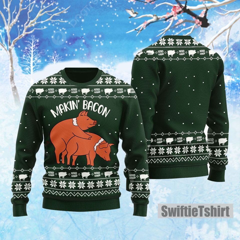Humorous Making Bacon Ugly Christmas Sweater,