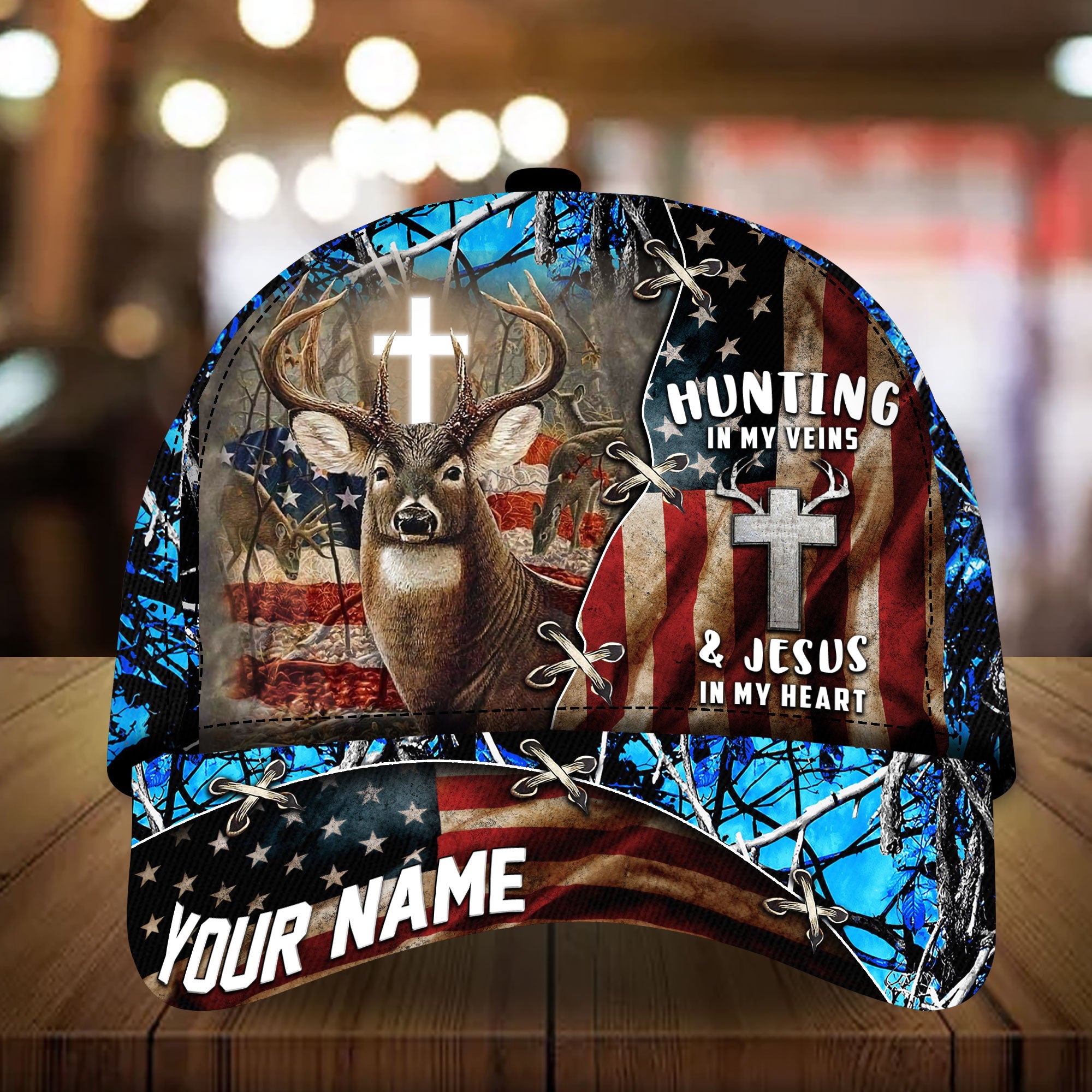 Hunting In My Veins Deer Hunting Cap Multicolor Personalized Trucker Hats Custom Hats Gifts For Men & Women