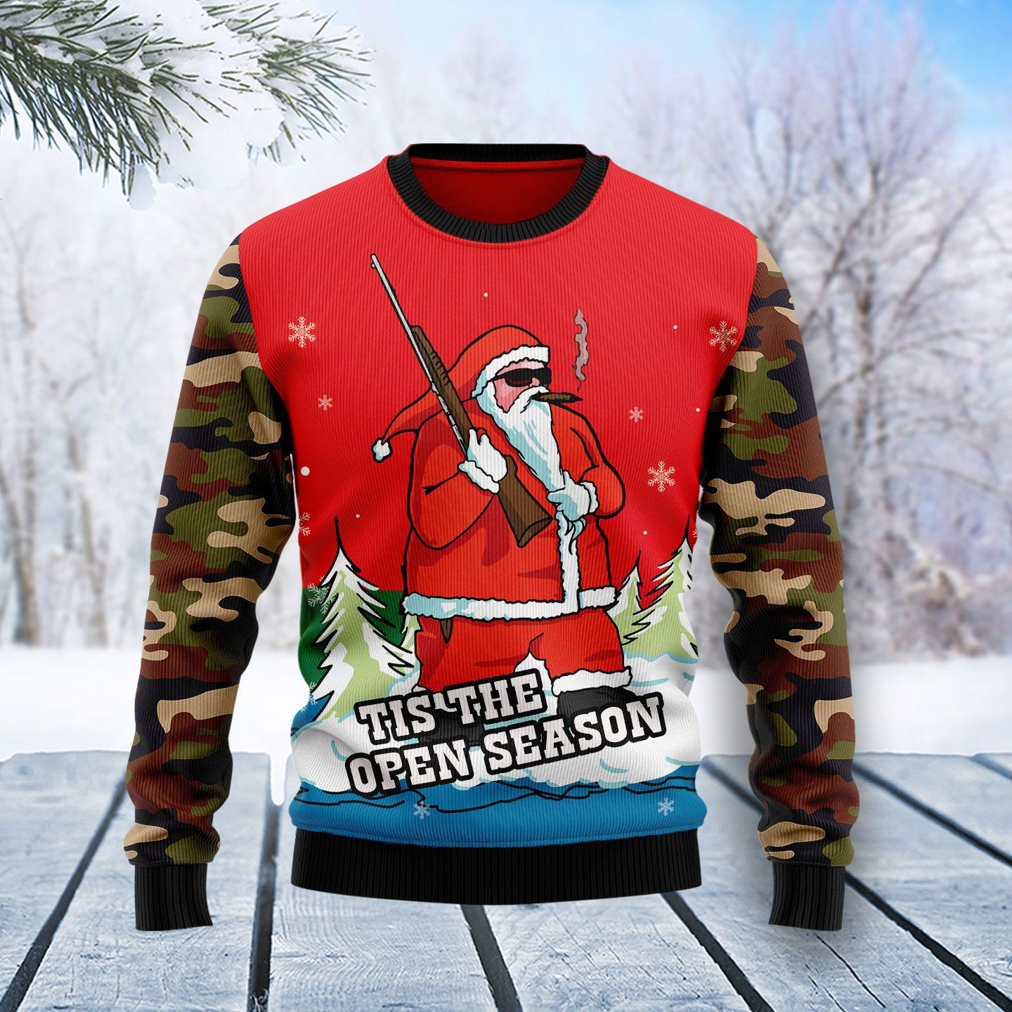 Hunting Santa Christmas Ugly Christmas Sweater Adult 3D Funny Matching for family