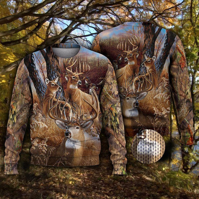Hunting Ugly Christmas Sweater Adult 3D Funny Matching for family