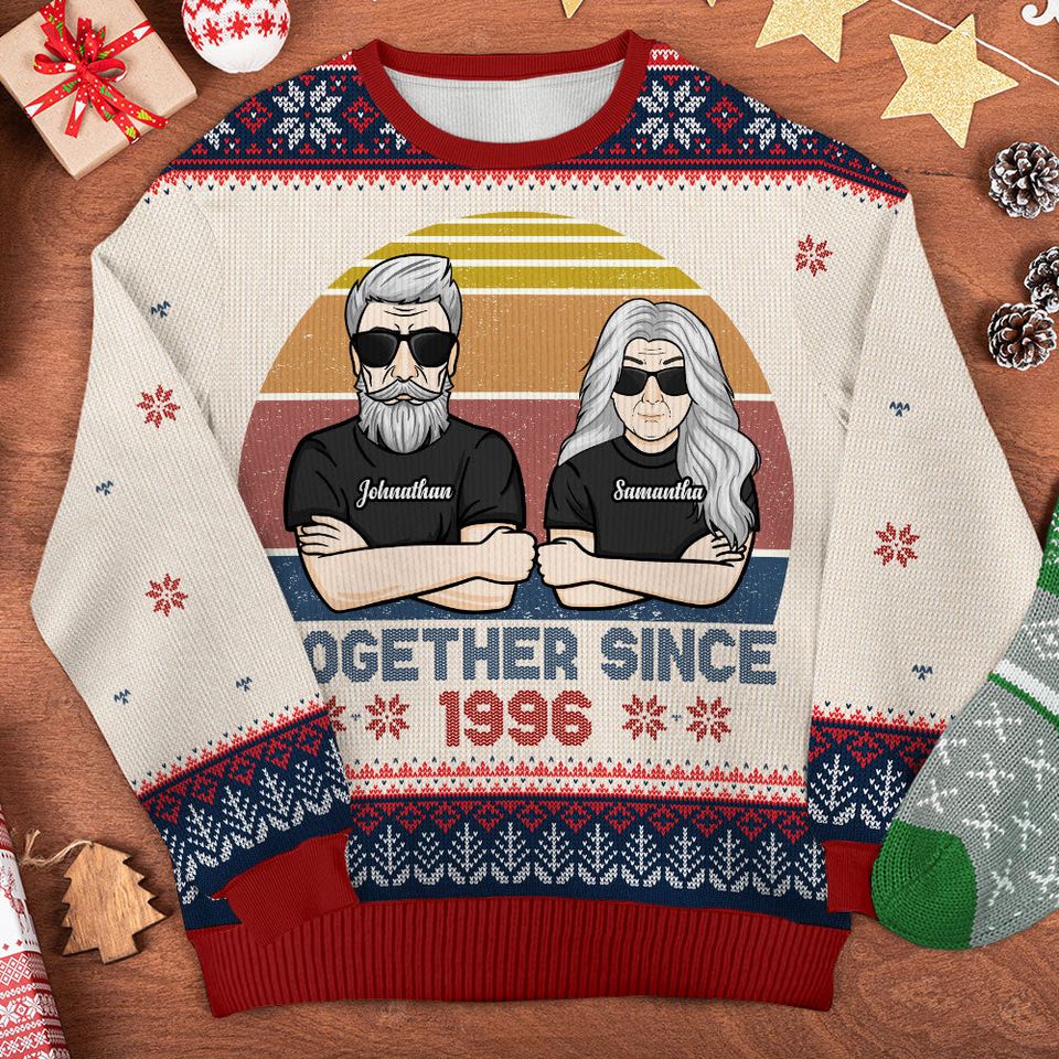 Husband & Wife Together Forever - Gift For Couples, Personalized Unisex Ugly Christmas Sweatshirt - Image 2
