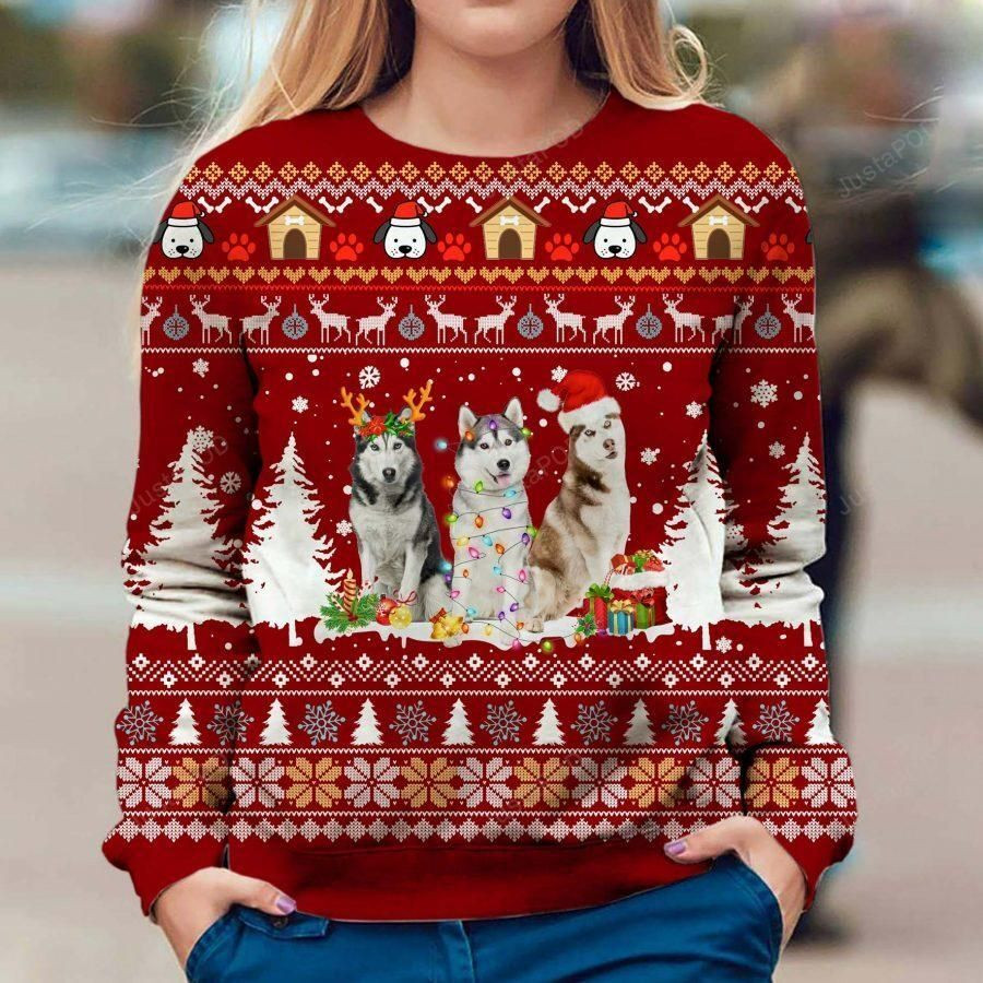 Husky Dog Ugly Christmas Sweater Adult 3D Funny Matching for family