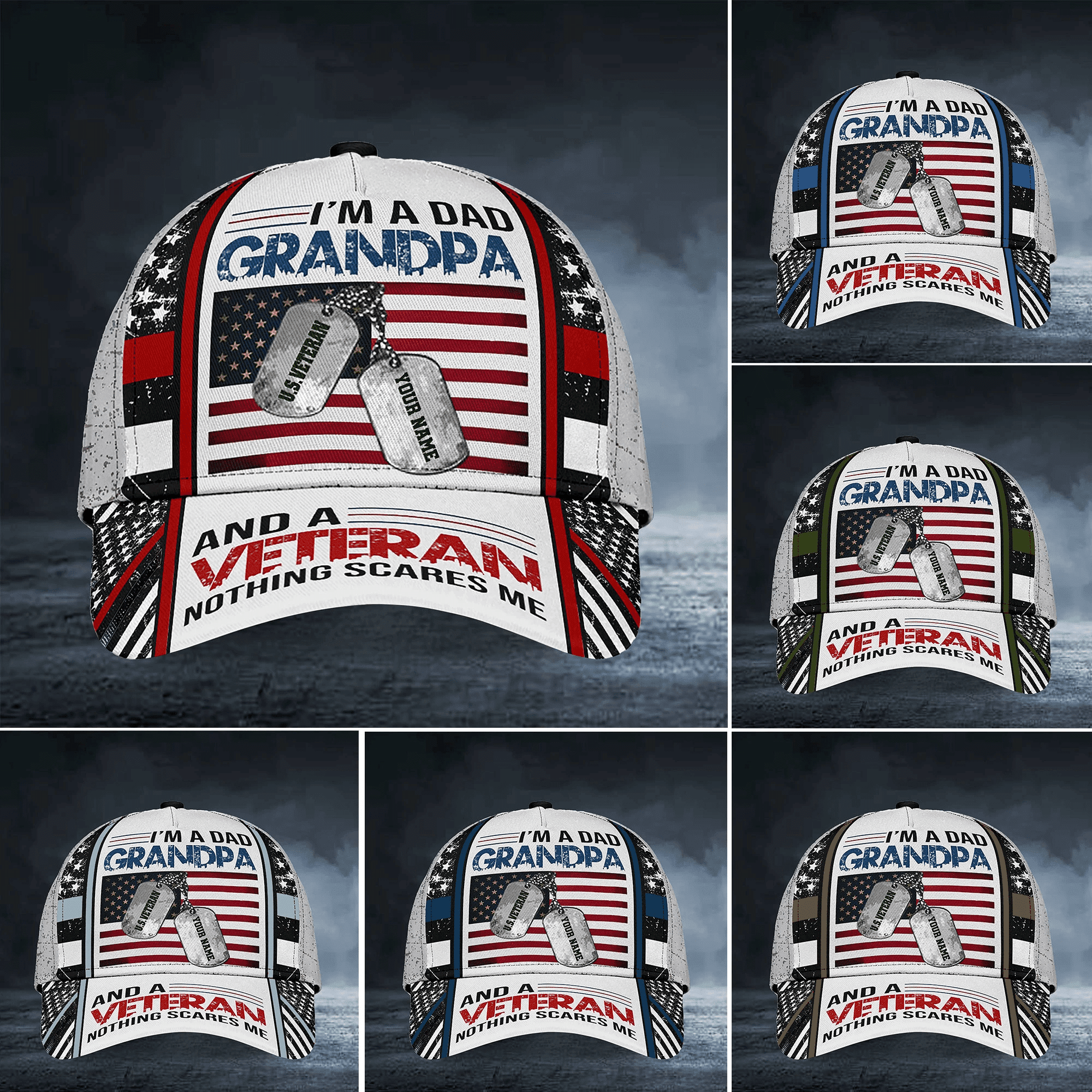 I Am A Dad Grandpa And A Veteran Nothing Scares Me Multicolor Veteran Cap 3D Printed Trucker Hats Custom Hats Gifts For Men & Women