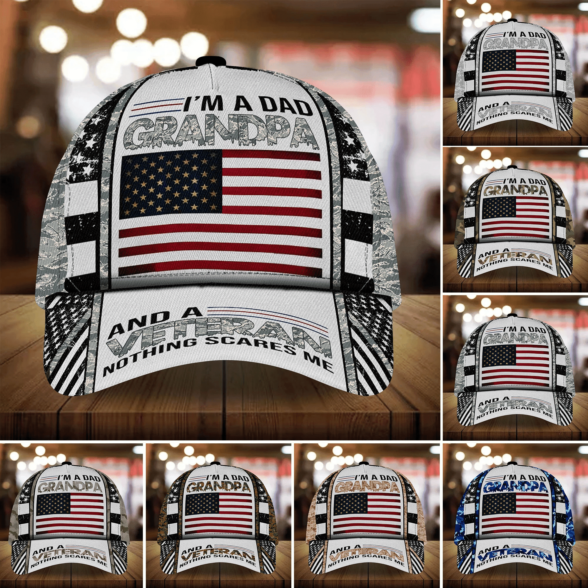 I Am A Dad Grandpa And A Veteran Nothing Scares Me Multicolor Veteran Cap 3D Printed Camo Cap Trucker Hats Custom Hats Gifts For Men & Women