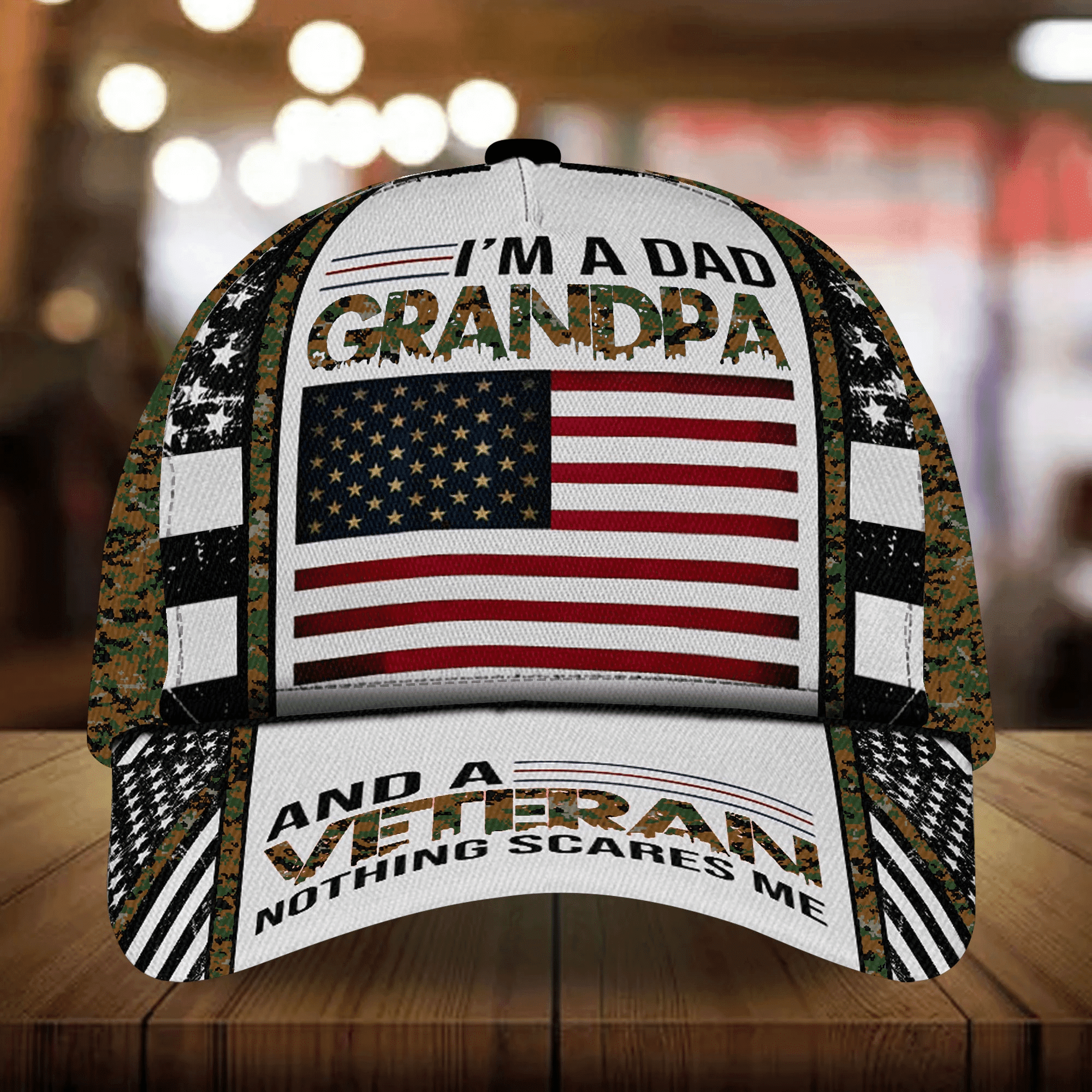 I Am A Dad Grandpa And A Veteran Nothing Scares Me Multicolor Veteran Cap 3D Printed Camo Cap Trucker Hats Custom Hats Gifts For Men & Women