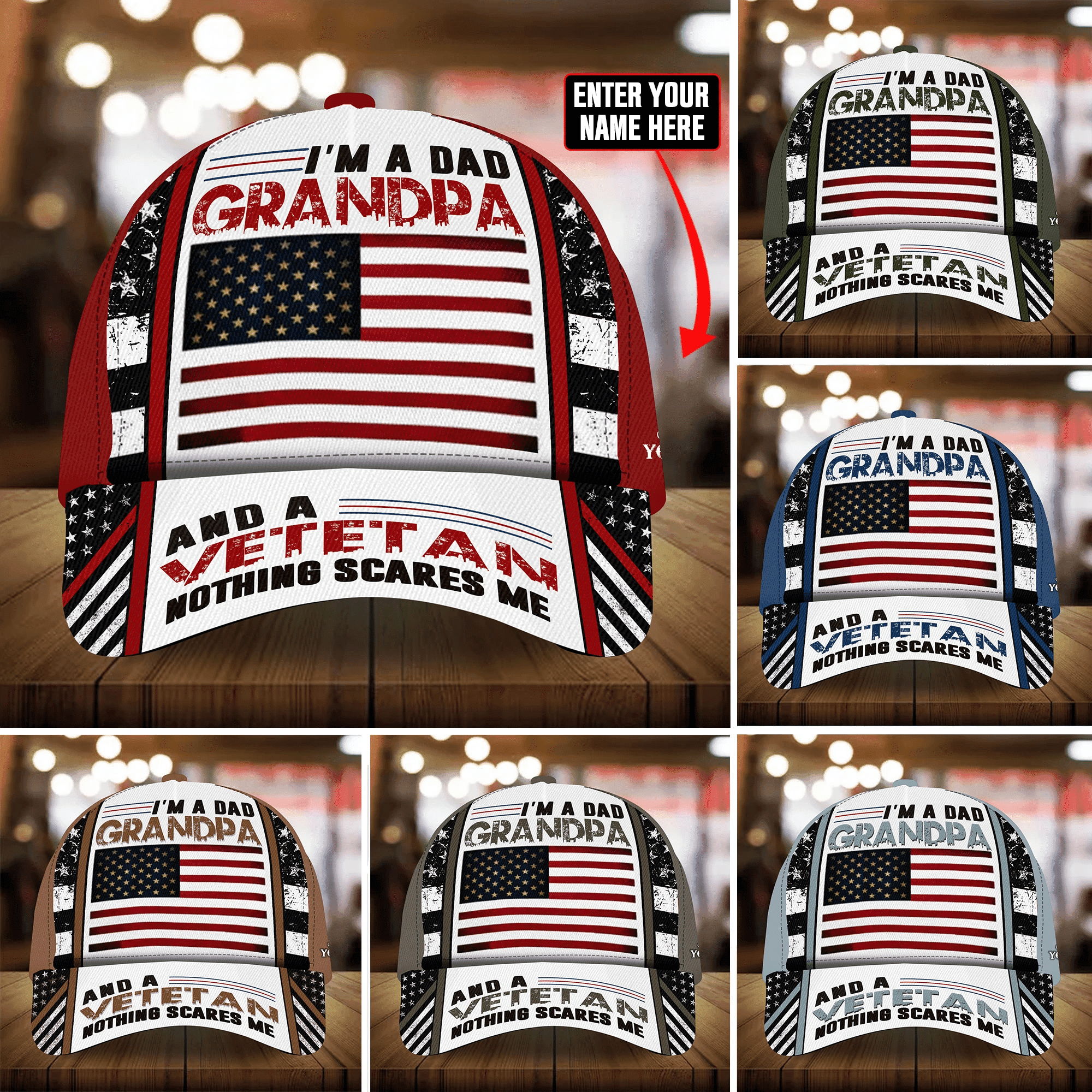 I Am A Dad Grandpa And A Veteran Nothing Scares Me Personalized Multicolor Veteran Cap 3D Printed Trucker Hats Custom Hats Gifts For Men & Women