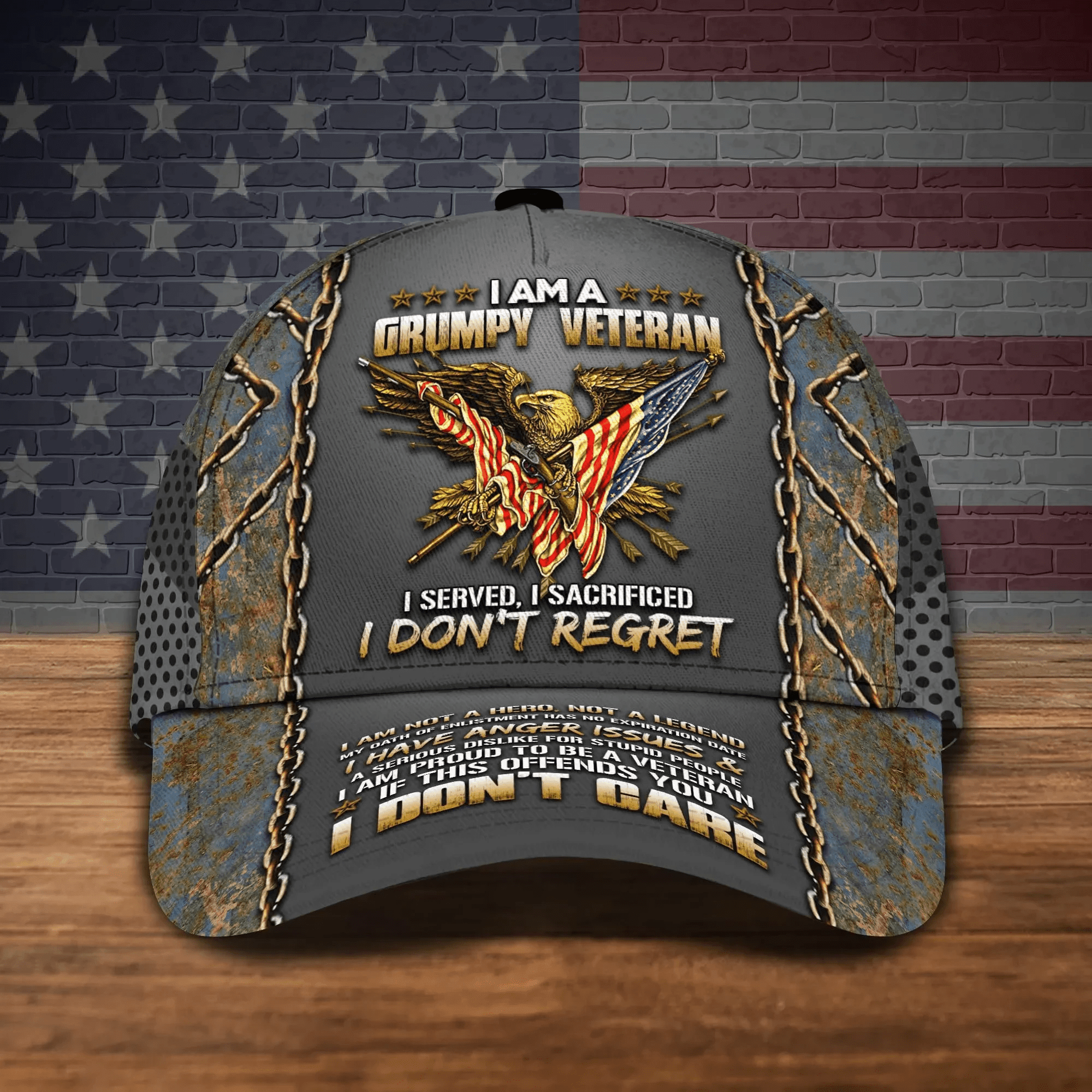I Am A Gumpy Veteran I served I Sacrificed I Dont Regret U.S Veteran Cap 3D Printed Trucker Hats Custom Hats Gifts For Men & Women