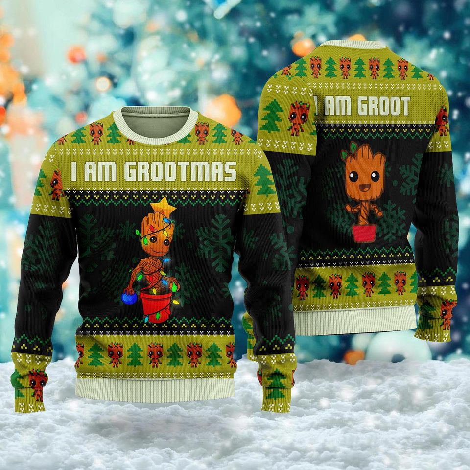 I Am Grootmas Ugly Christmas Sweater, Galaxy Guardians Character Xmas Sweatshirt