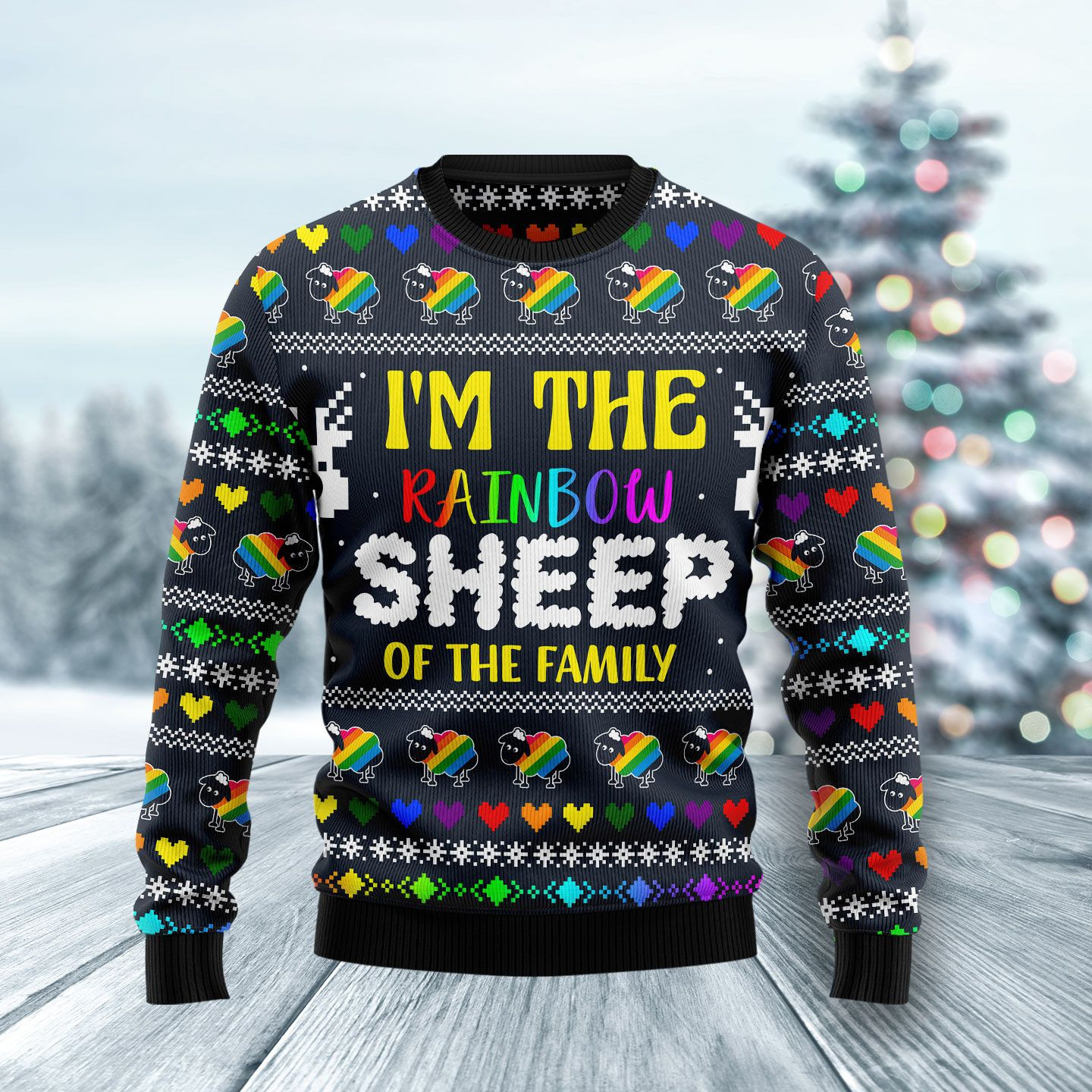 I Am The Rainbow Sheep Of Family Ugly Christmas Sweater Adult 3D Funny Matching for family