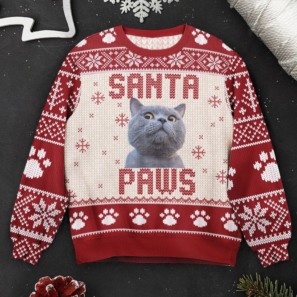 I Believe In Santa Paws - Personalized Photo Ugly Christmas Sweatshirt