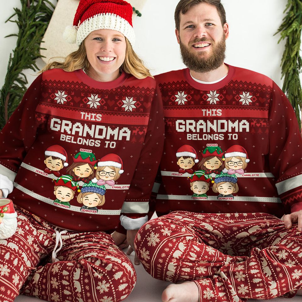 I Belong To These Cute Kids - Family Personalized Ugly Sweatshirt - Christmas Gift For Grandma, Grandpa - Image 2