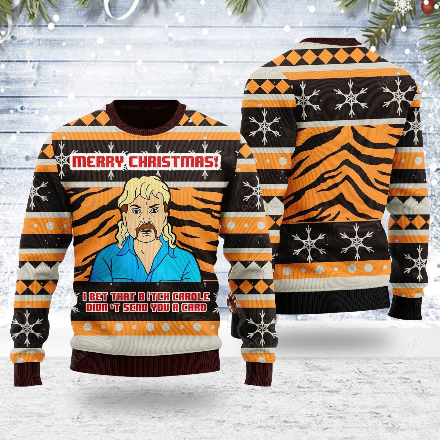 I Bet That B!Tch Didn'T Send You A Card Ugly Christmas Sweater Adult 3D Funny Matching for family - Image 2