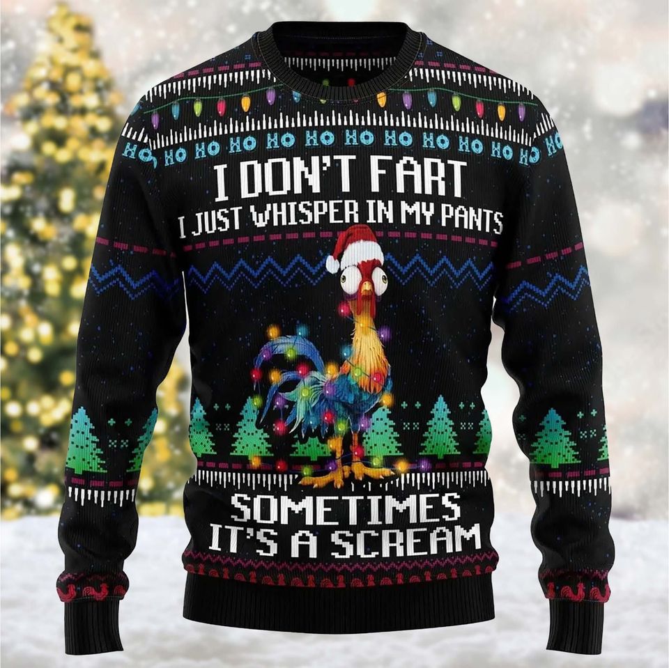 I Don't Fart Ugly Christmas Shirt, Funny Chicken Ugly Sweater