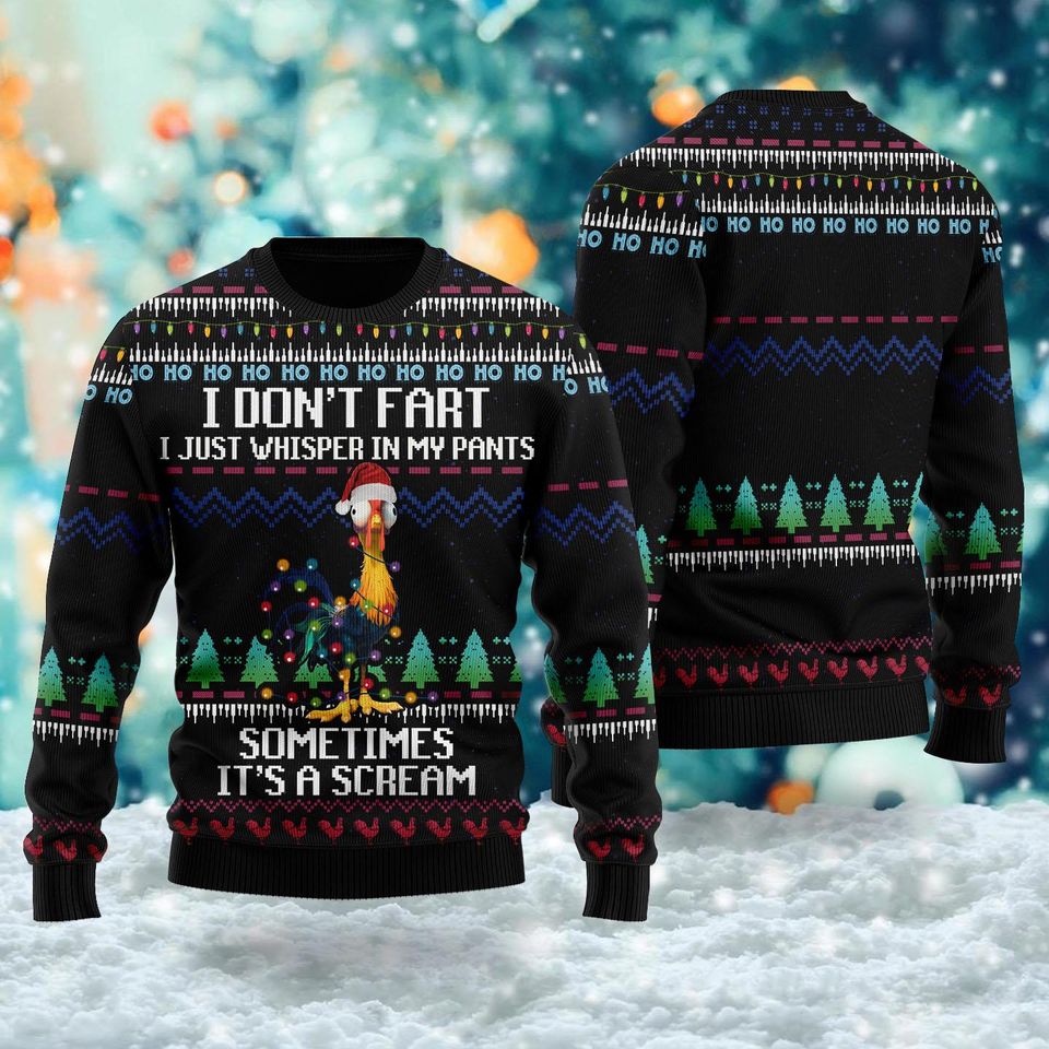 I Don't Fart Ugly Christmas Shirt, Funny Chicken Ugly Sweater