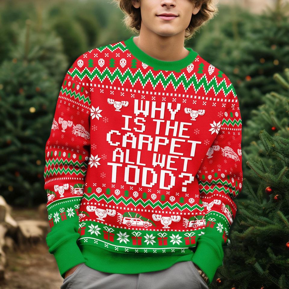 I Don't Know Margo And Why is the Carpet All Wet Todd Sweater, National Lampoon's Christmas Vacation Ugly Sweater - Image 5