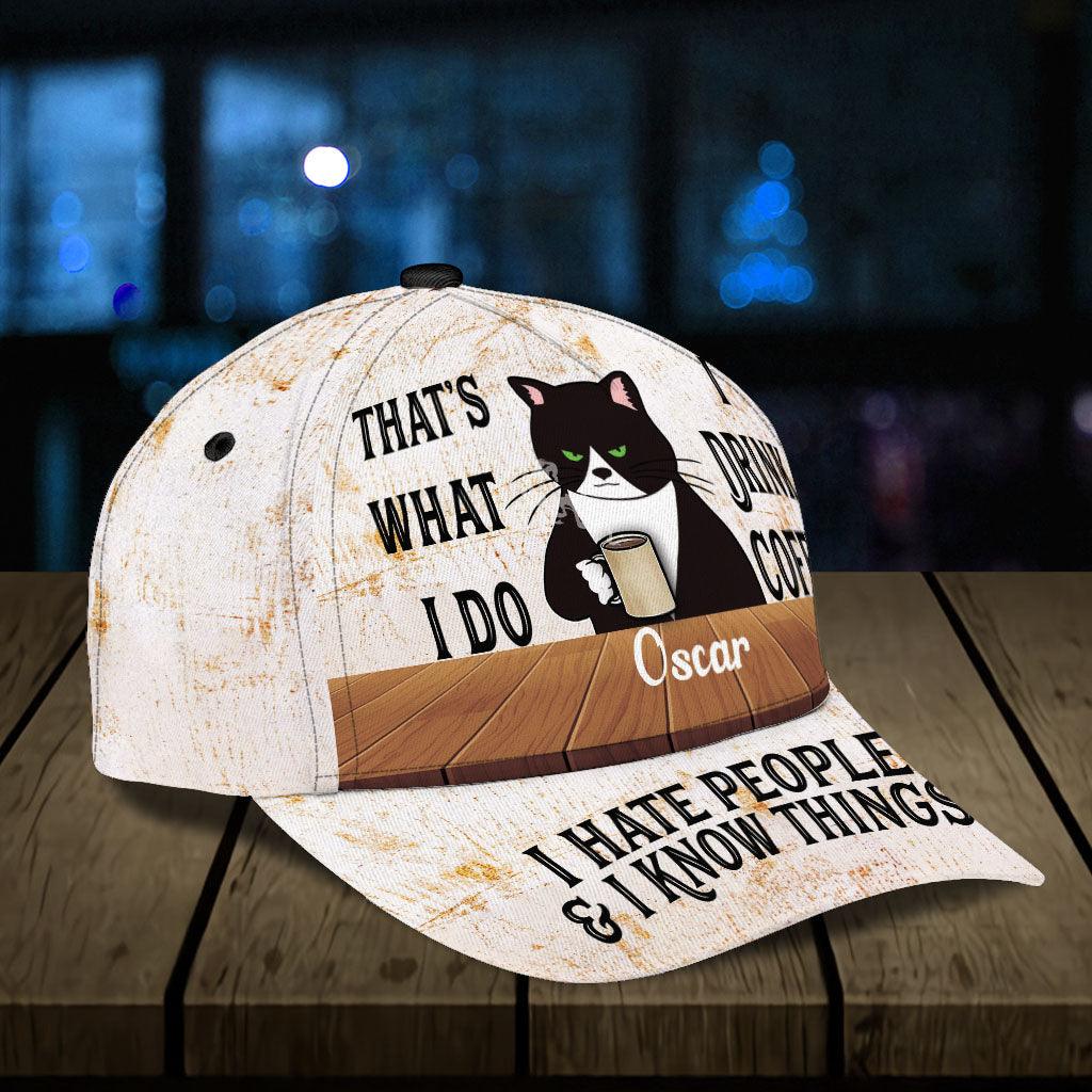 I Drink Coffee Cat Personalized Classic Cap, Personalized Gift for Cat Lovers, Cat Mom, Cat Dad, Personalized Gift for Coffee Lovers Trucker Hats Custom Hats Gifts For Men & Women