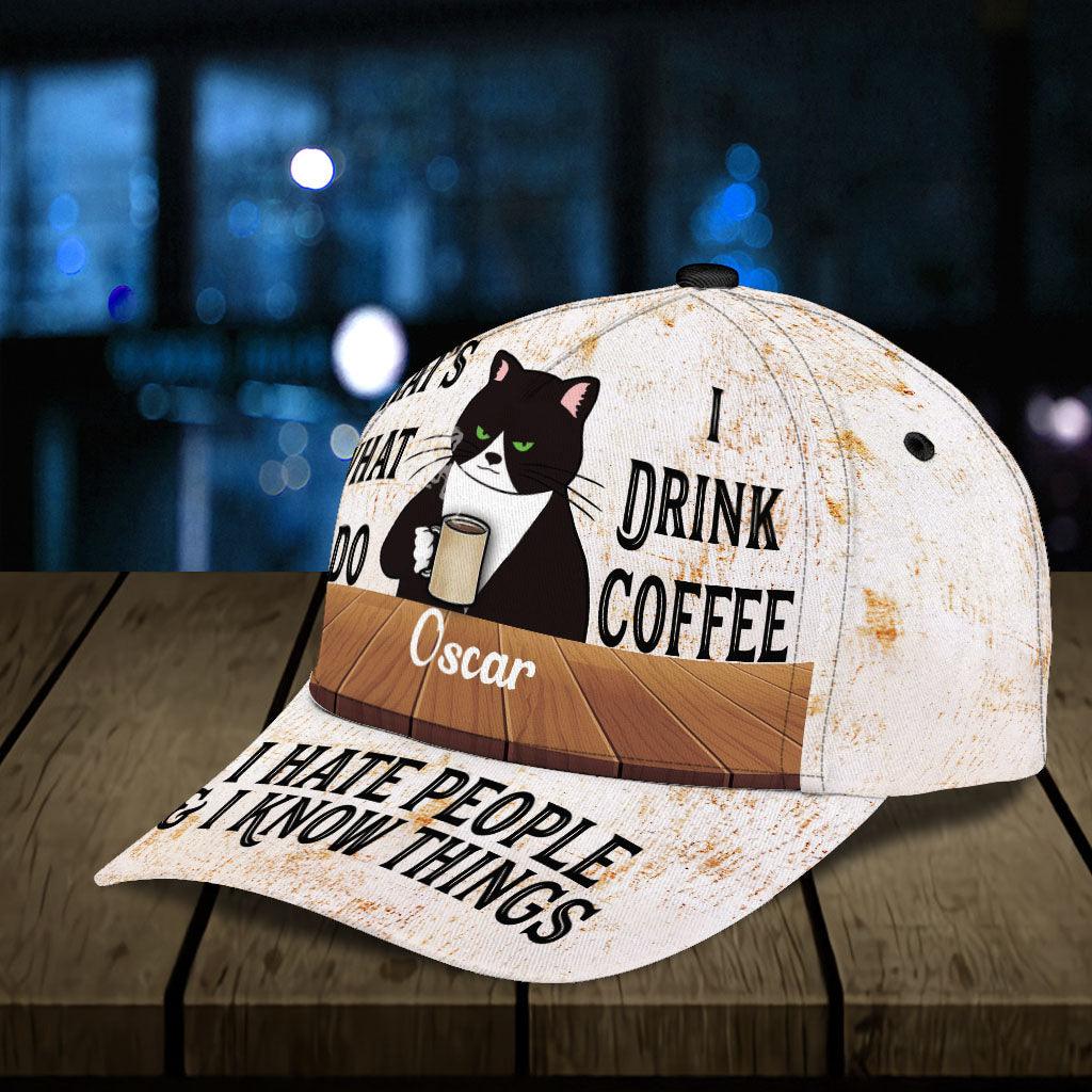 I Drink Coffee Cat Personalized Classic Cap, Personalized Gift for Cat Lovers, Cat Mom, Cat Dad, Personalized Gift for Coffee Lovers Trucker Hats Custom Hats Gifts For Men & Women