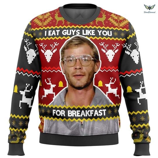 I Eat Guys Like You For Breakfast Christmas Sweater,Jeffrey Dahmer Ugly Christmas Sweater,Horror Killer Xmas Ugly Sweatshirt - Image 3
