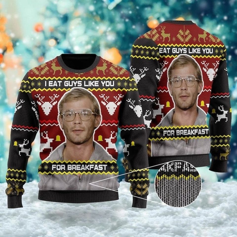 I Eat Guys Like You For Breakfast Ugly Christmas Sweater, Horror Killer Xmas