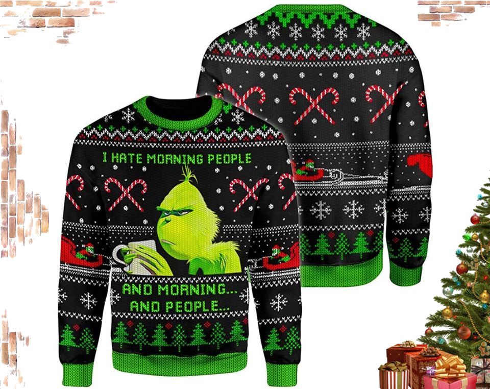 I Hate Morning People funny character Christmas Sweater, Cute funny character Ugly Sweater