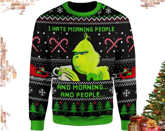 I Hate Morning People funny character Christmas Sweater, Cute funny character Ugly Sweater - Image 8